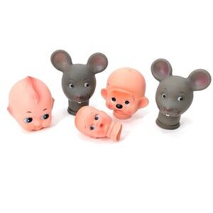 Vintage Doll Heads Mouse Baby Monkey Faces Plastic Lot of 5 Crafts DIYs